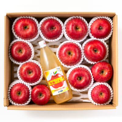 【贈答用】山形県産 雪ん子りんご ふじ 4kg・ジュース詰め合わせ